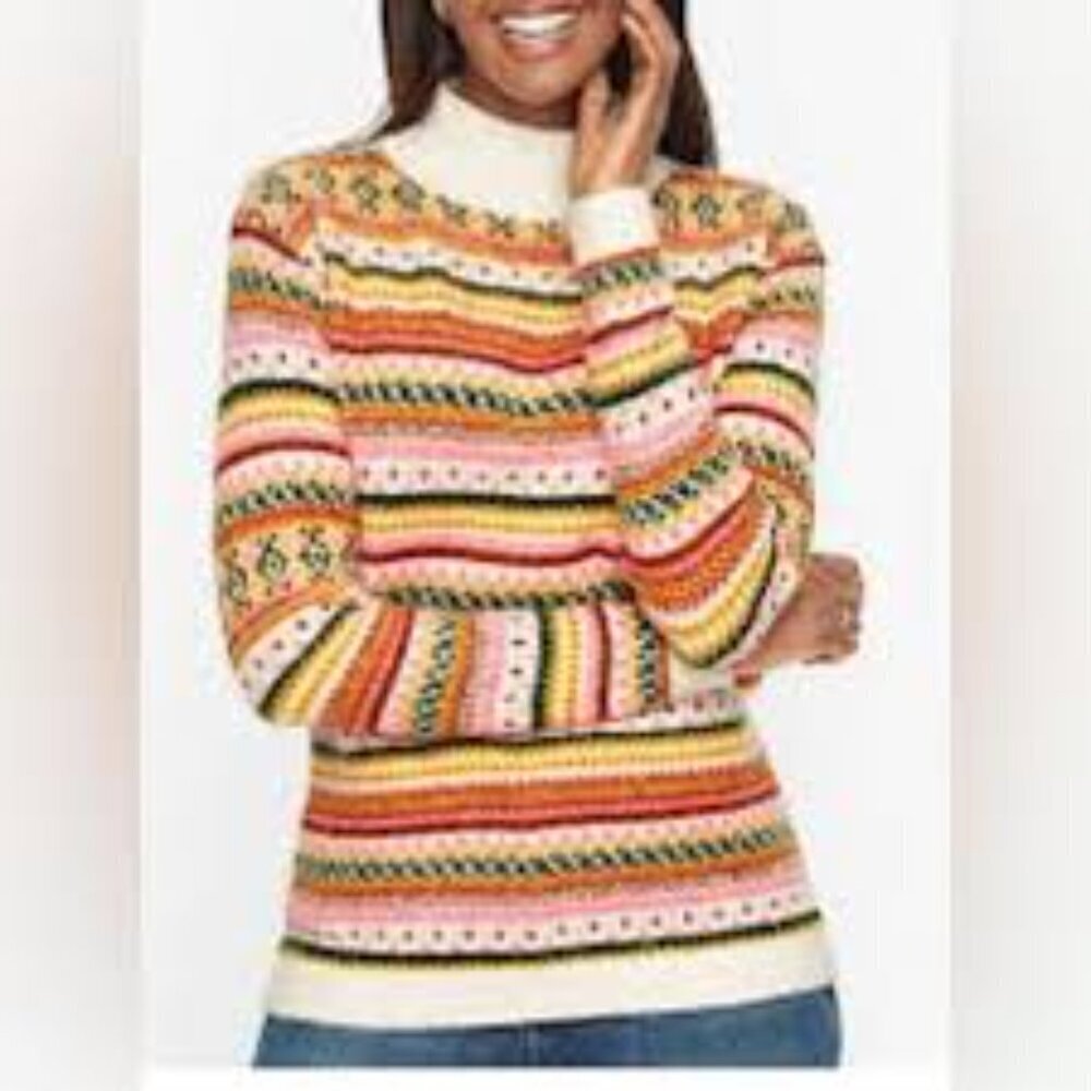 ✅ Talbots Fair‎ Isle Scandinavian Inspired Turtleneck Knit Sweater SIZE MEDIUM